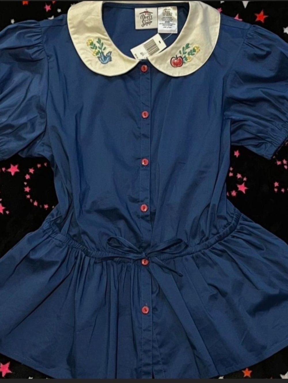 Disney Store The Dress Shop Snow White Blue Top Embroidered Collar NWT